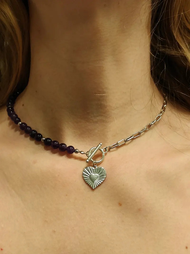 Collier améthyste coeur