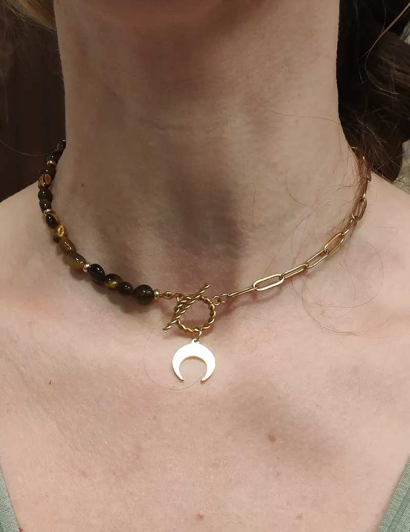 Collier oeil de tigre lune