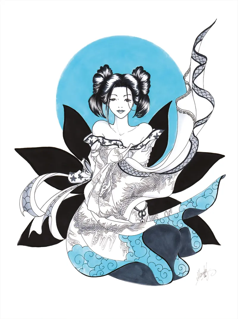 Geisha (Blue) - Print Tableau Rigide