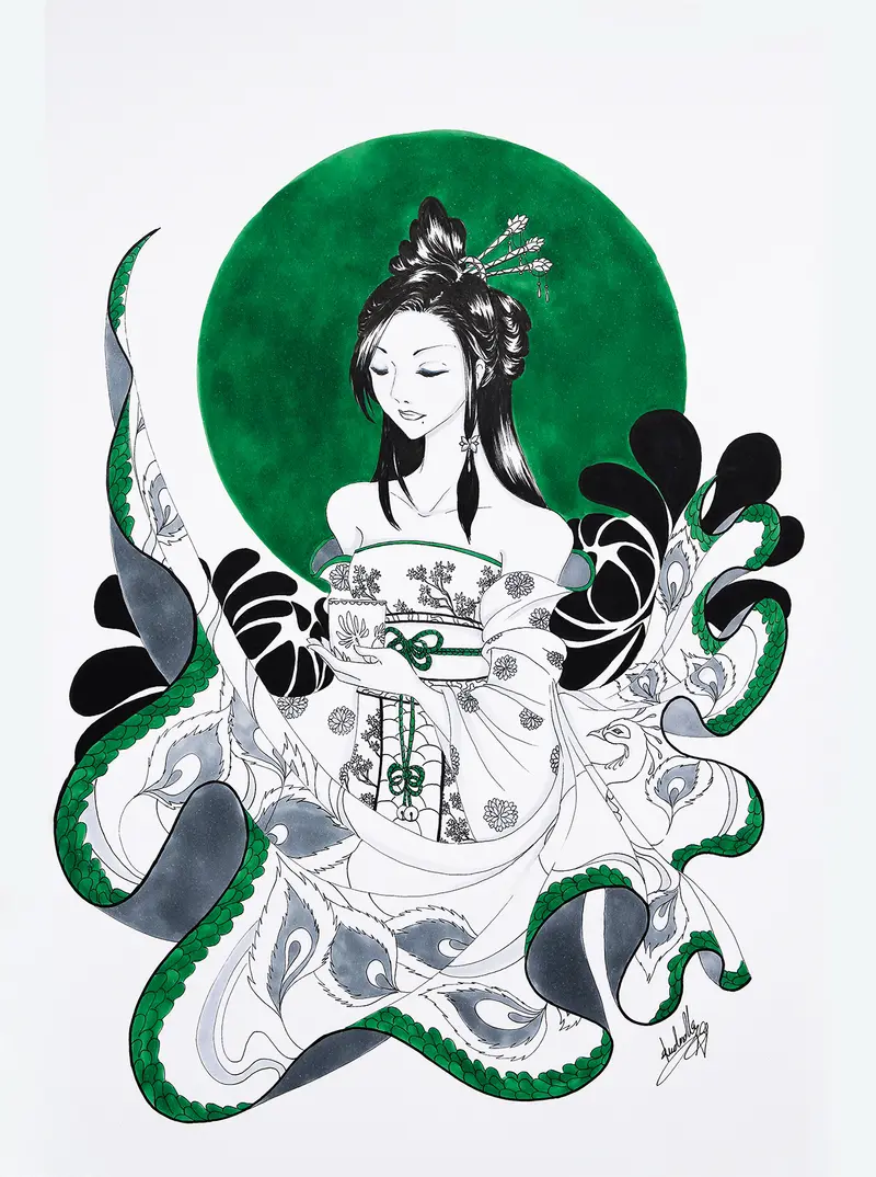 Geisha (Green) - Print Tableau Rigide