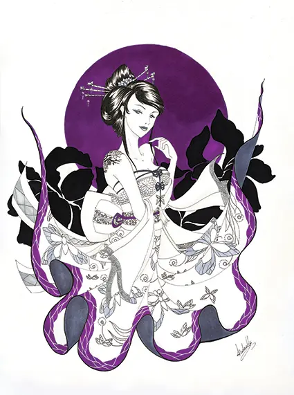 Geisha (Purple) - Print Tableau Rigide