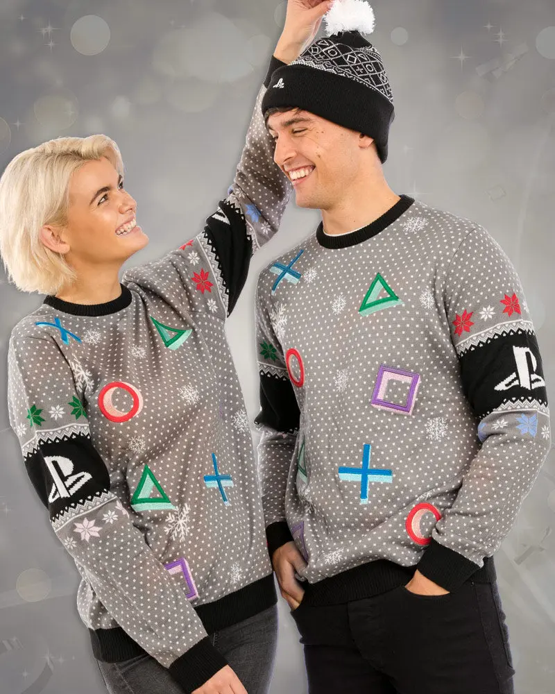 Pull de Noël Symboles Playstation Gris