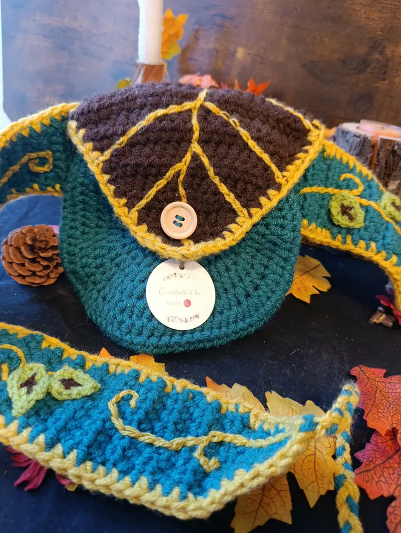 sacoche en crochet artisanale bleu marron